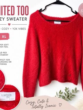Limited Too Bold Red Fuzzy Scoop Neck Sweater